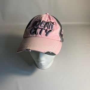 Ocean city pink grey distressed baseball cap